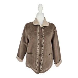 Alfred Dunner Penny Lane Inspired Faux Suede Jacket Floral Trim Womens Size 12P